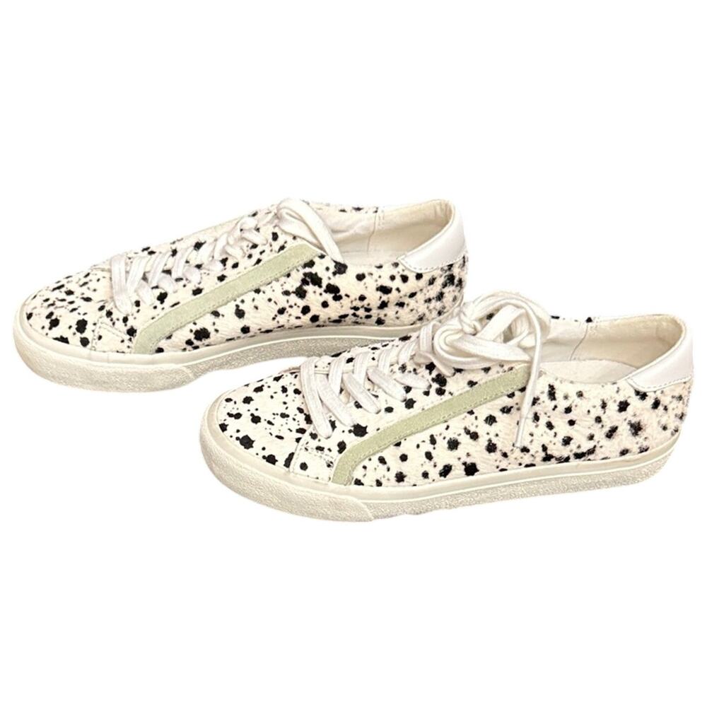 Madewell Sidewalk Calf Hair Sneakers Size 7.5 Cow Print Spotted Leather Low Top - Picture 3 of 6